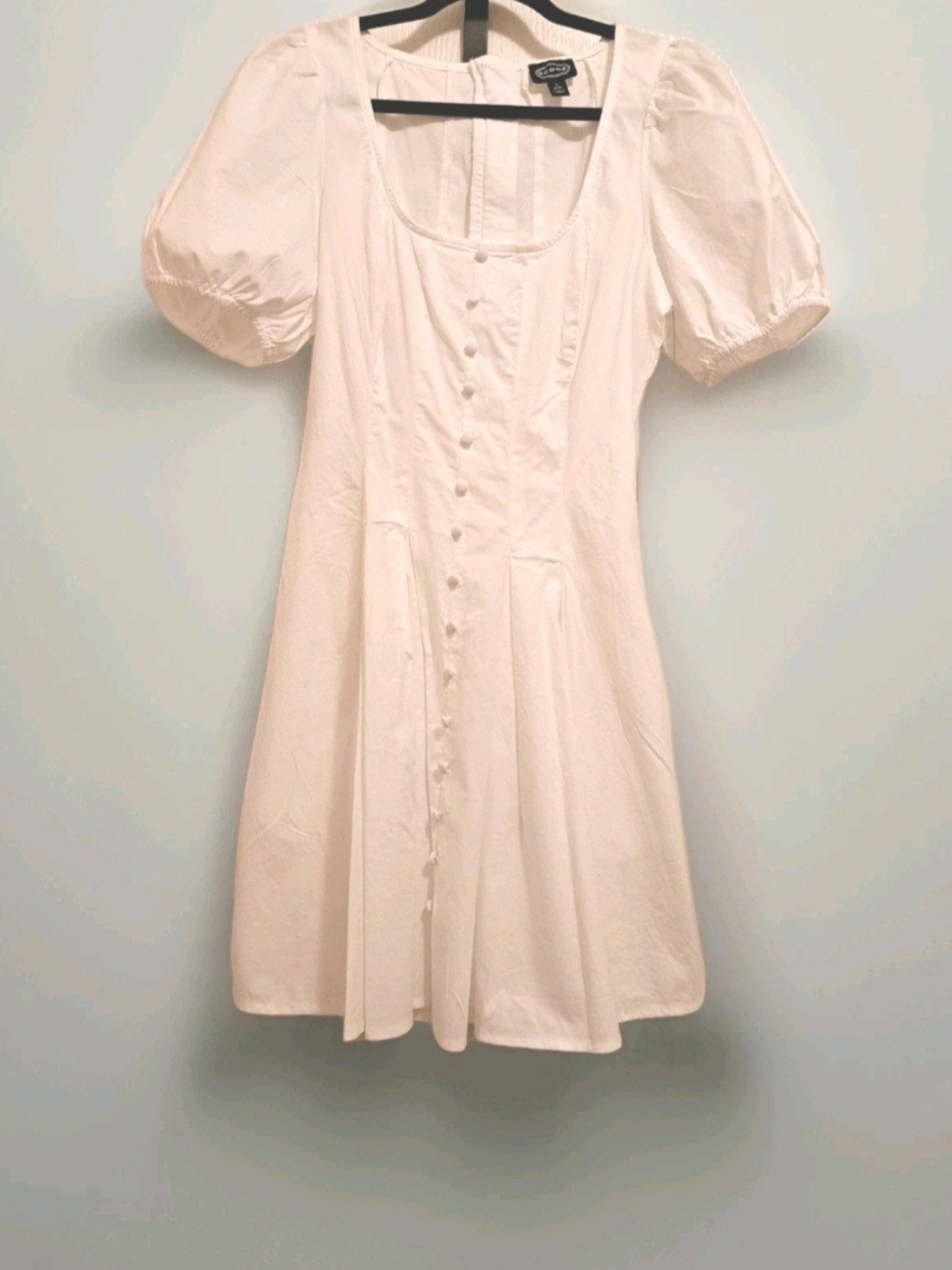 Scoop White Puff Sleeve Pleated Mini Dress Cottagecore Coquette Size S 4-6